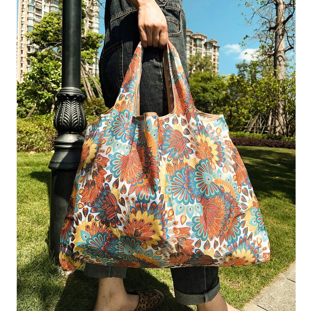 Floral Print Large Eco friendly reusable travel shopping bag - Picture 1 of 5